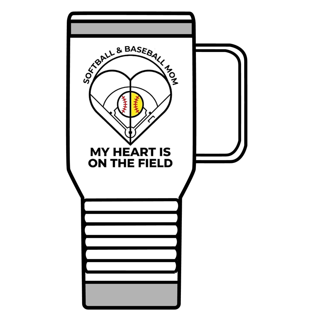 Softball & Baseball Mom Travel Mug – “My Heart Is On The Field” 20oz
