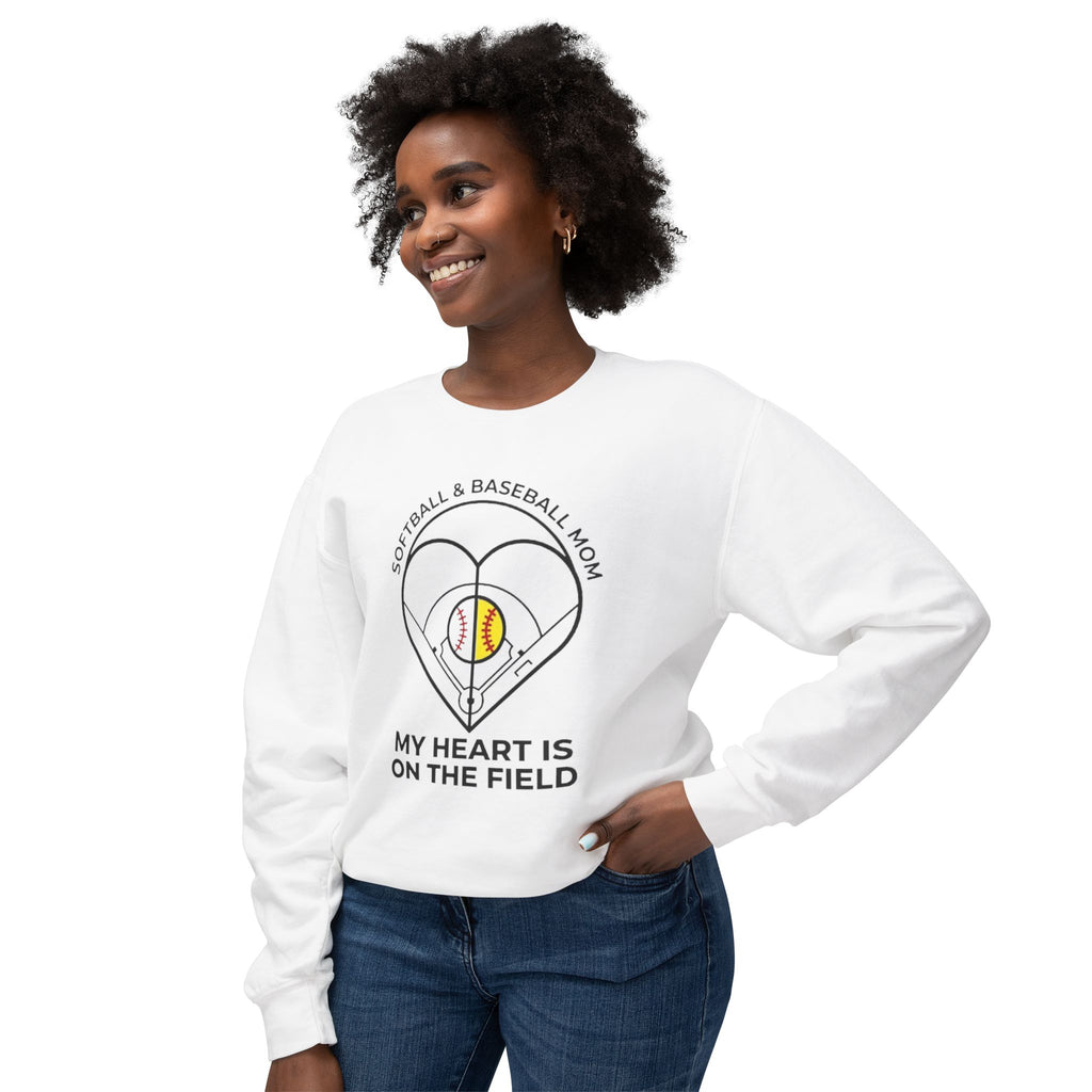 Softball & Baseball Mom Crewneck — “My Heart Is On The Field” Sweatshirt
