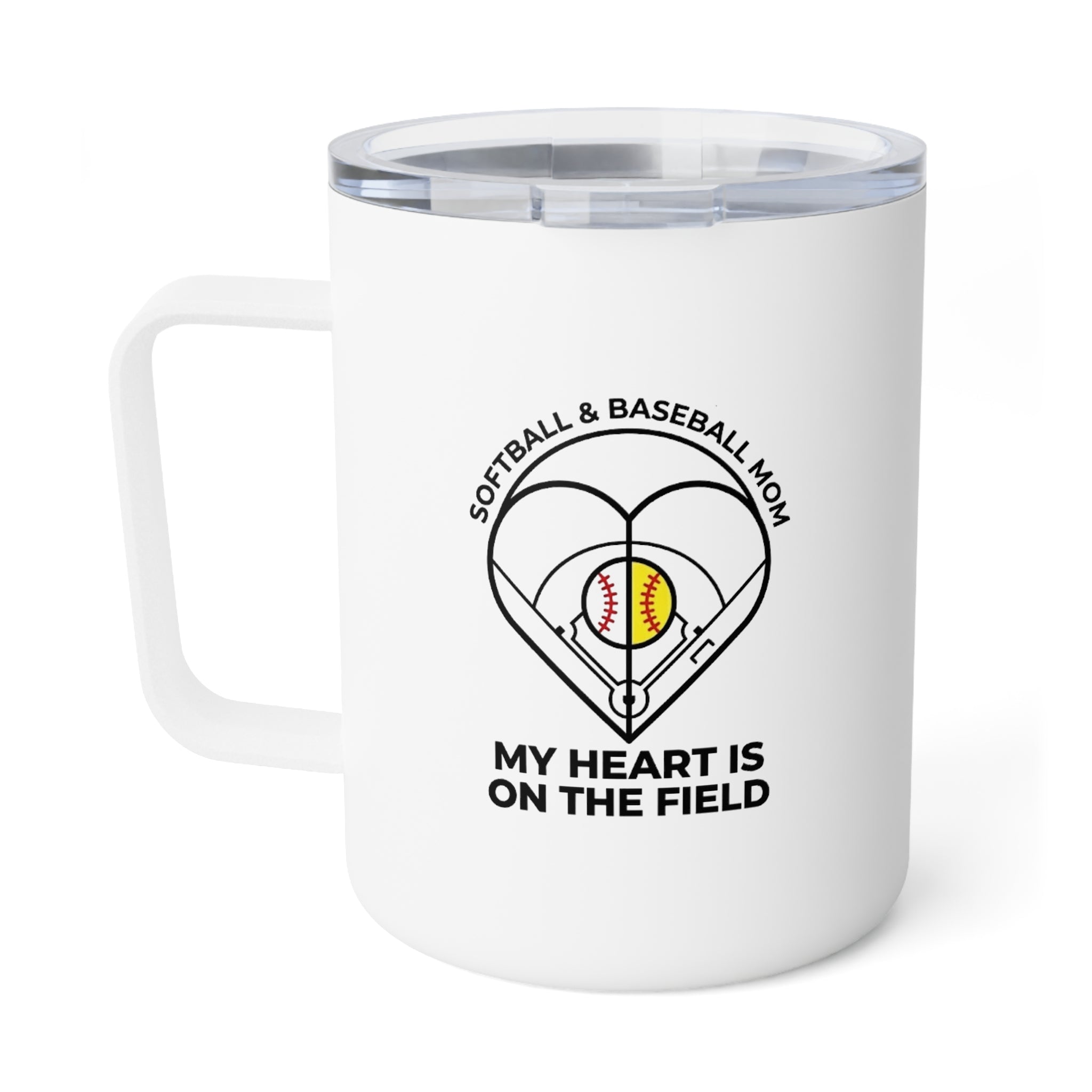 Softball and Baseball Heart on the Field 10oz Insulated Coffee Mug – Minimalist Travel Tumbler with Lid