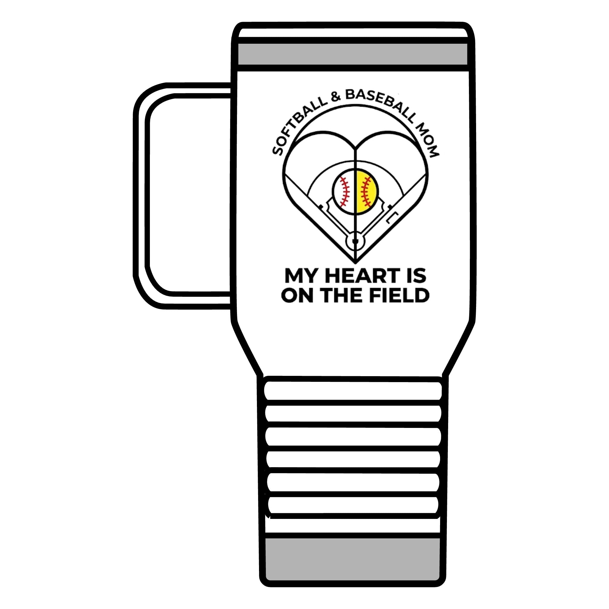 Softball & Baseball Mom Travel Mug – “My Heart Is On The Field” 20oz