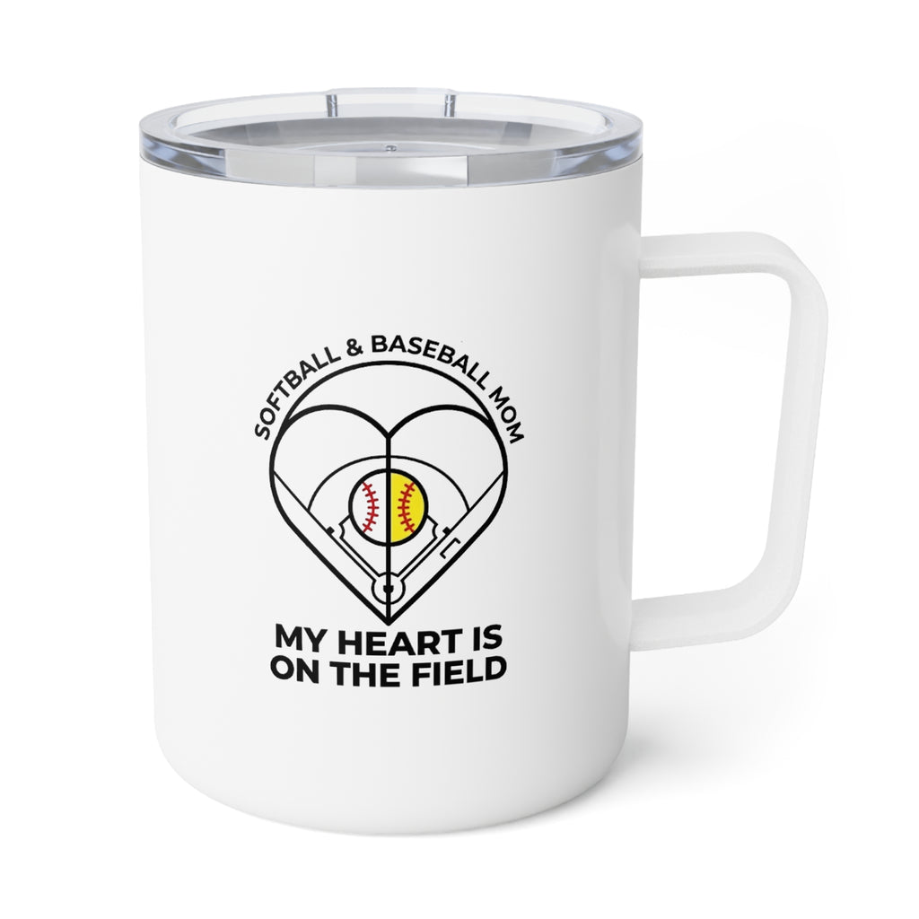 Softball and Baseball Heart on the Field 10oz Insulated Coffee Mug – Minimalist Travel Tumbler with Lid