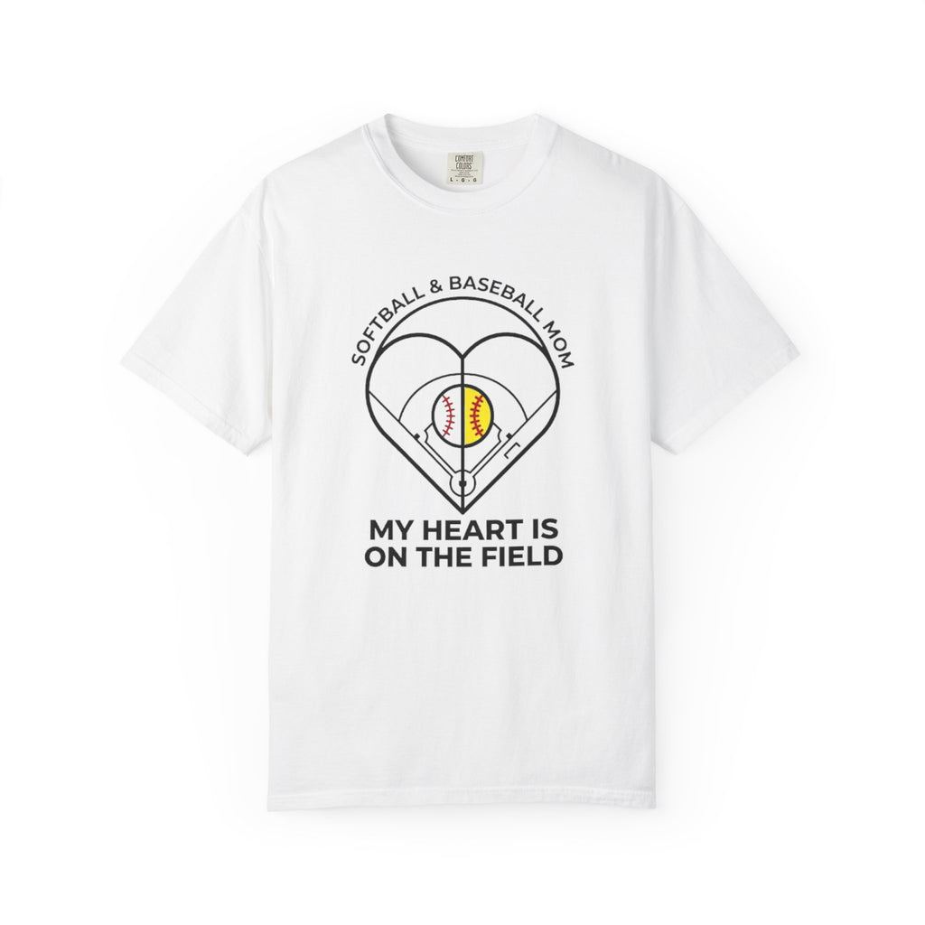 Softball & Baseball Mom T-Shirt – "My Heart Is On The Field"